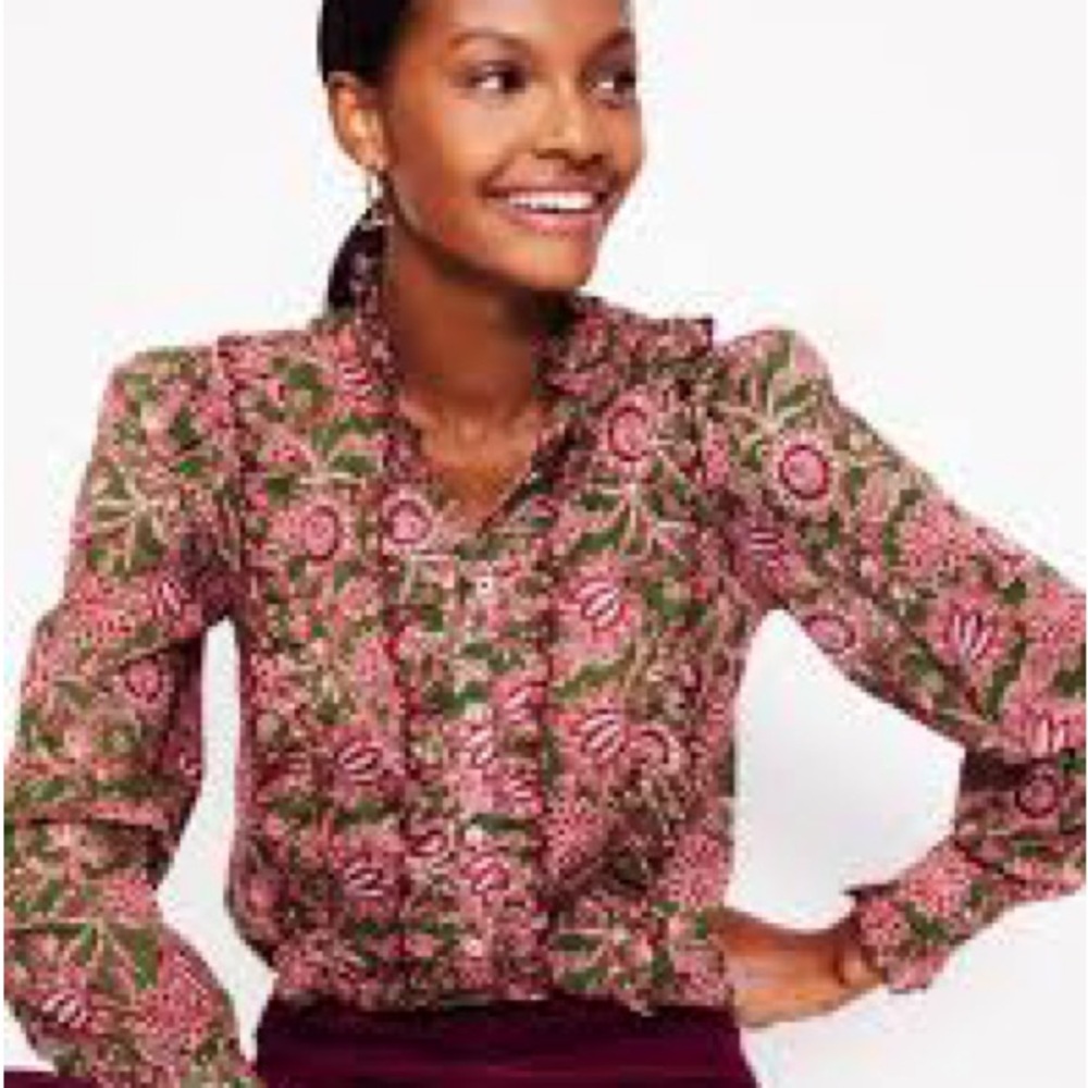 Boden Pink and Green Floral Blouse